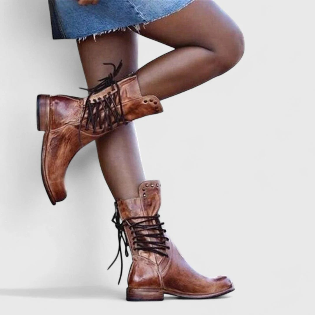 Θεανώ - Δερμάτινα μποτάκια με κορδόνια για διαχρονικό ύφος