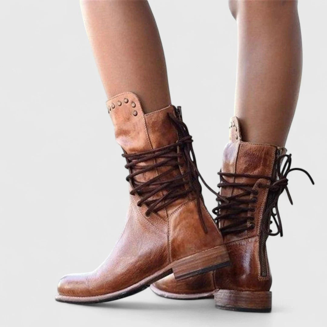Θεανώ - Δερμάτινα μποτάκια με κορδόνια για διαχρονικό ύφος