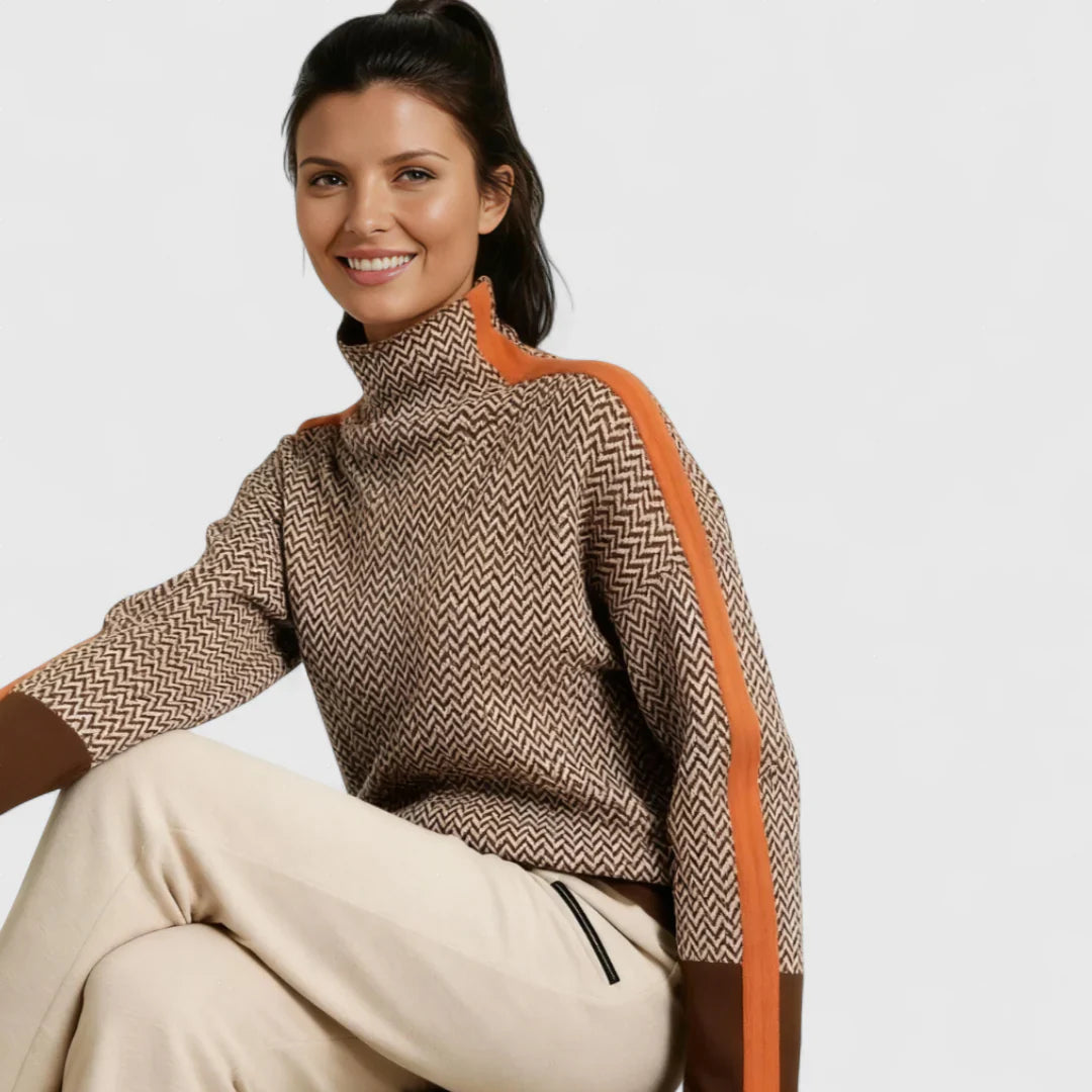 Αριστονίκη - Πουλόβερ με ψηλό γιακά και κομψές αντιθέσεις ρηγών