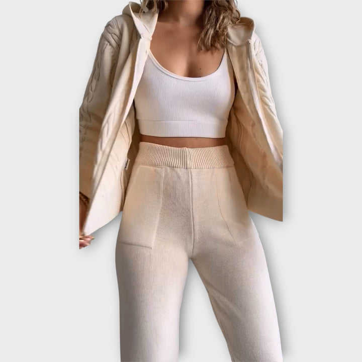 Πλεκτό Σετ με Κουκούλα και Ζακέτα 