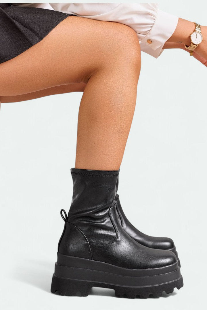 Αλεξία - Μαύρα ελαστικά μποτάκια μάχης με chunky πλατφόρμα