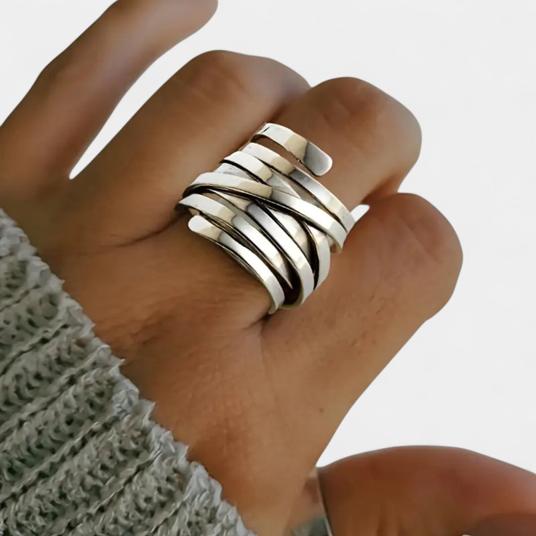 Ειρήνη - Ρετρό παχύς επιχρυσωμένος ασημένιος δακτύλιος