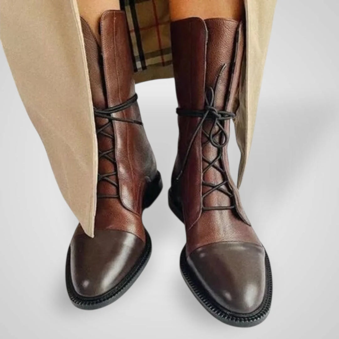 Βίτζι - Δερμάτινο μποτάκι αστραγάλου με κορδόνια, λείο και ανάγλυφο