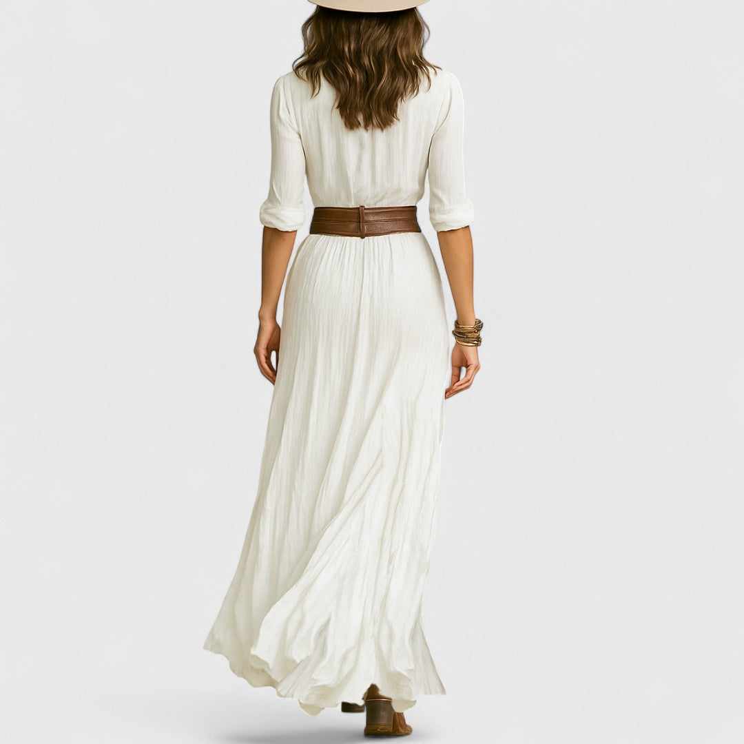 Κλεονίκη - Μακρύ λινό φόρεμα με διακριτική κομψότητα και φυσική άνεση