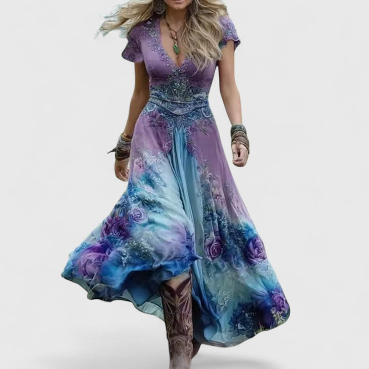 Λαοδίκη - Κομψό και ρέον φθινοπωρινό φόρεμα με ανθισμένα μοτίβα