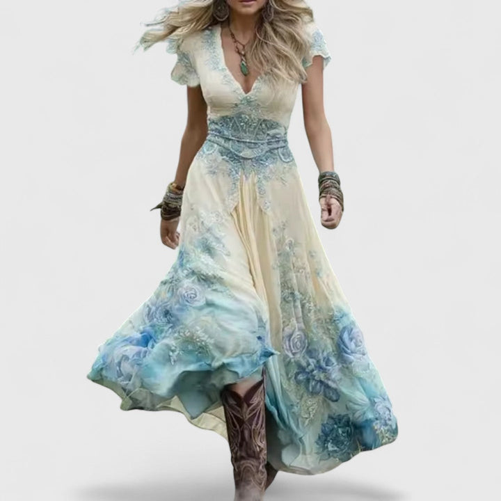 Λαοδίκη - Κομψό και ρέον φθινοπωρινό φόρεμα με ανθισμένα μοτίβα