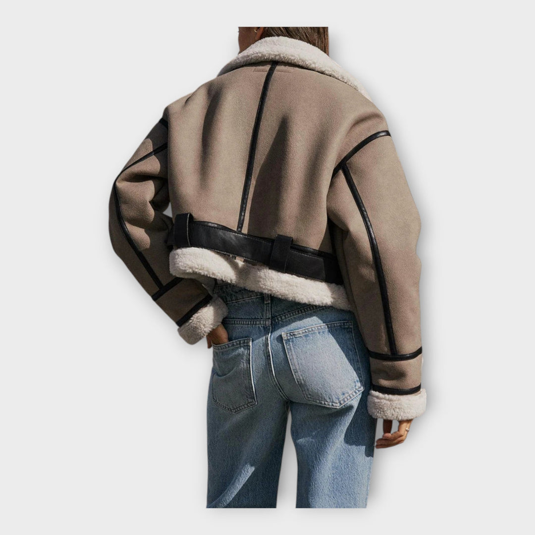 Δερμάτινο Μπουφάν με Επένδυση και Ζώνη 