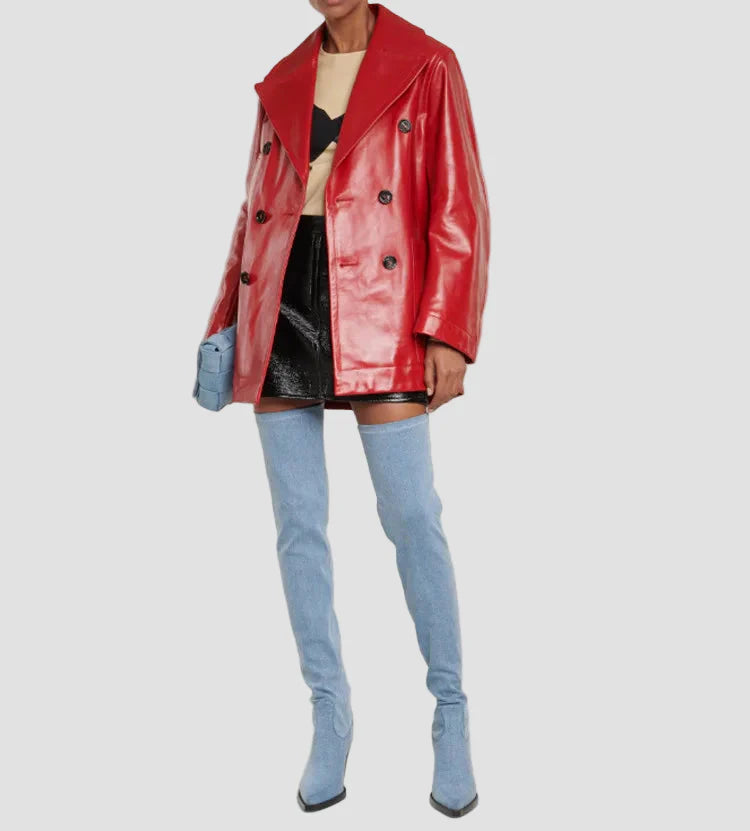 Ιωάννα - Μπότες με τακούνι πάνω από το γόνατο με δερμάτινη εμφάνιση