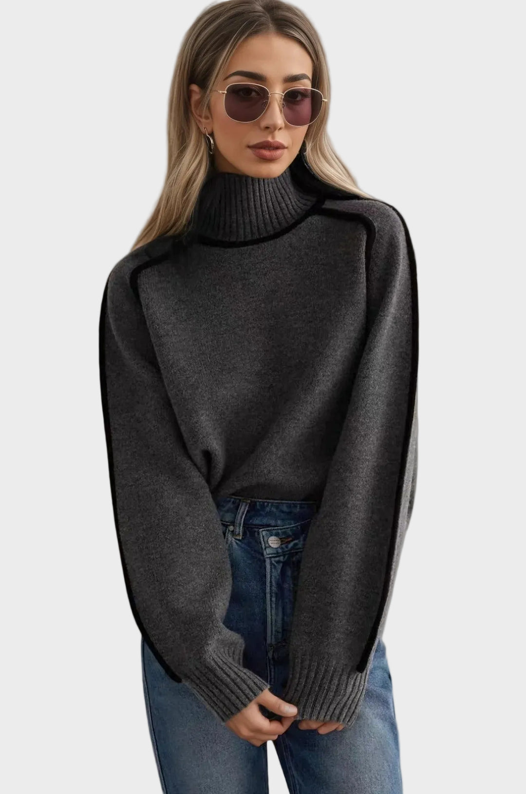 Βασιλική - Κομψό μονόχρωμο πουλόβερ με ψηλό γιακά