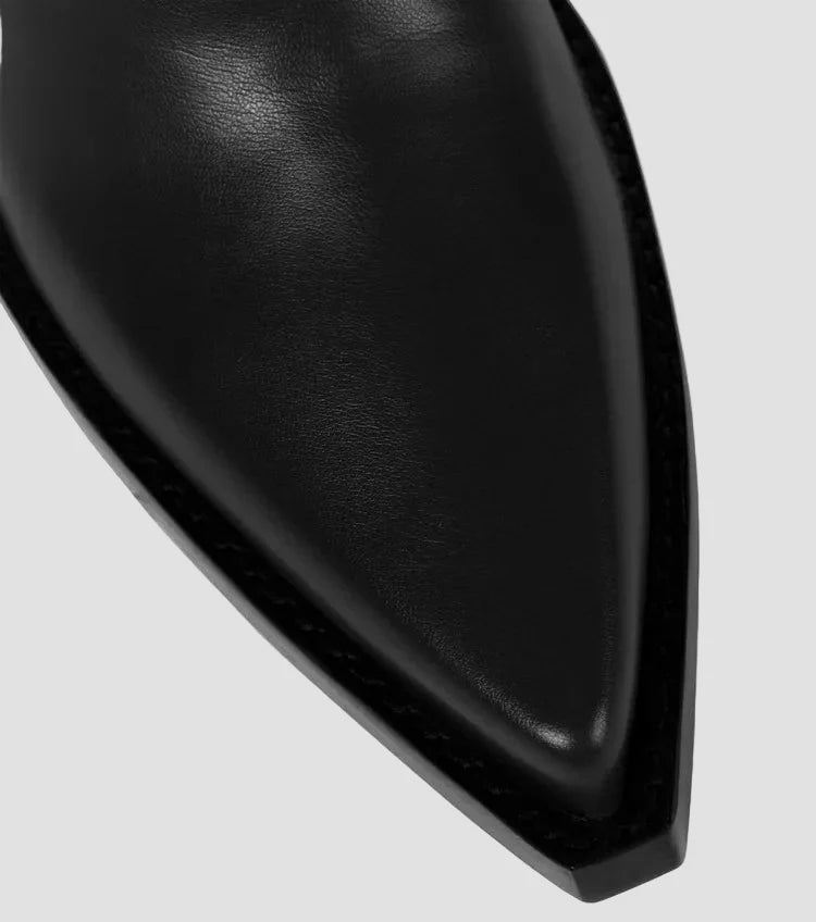 Ιωάννα - Μπότες με τακούνι πάνω από το γόνατο με δερμάτινη εμφάνιση