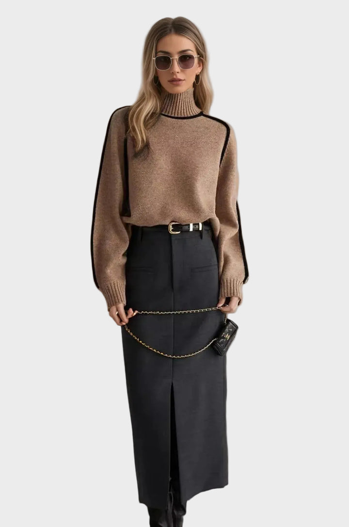 Βασιλική - Κομψό μονόχρωμο πουλόβερ με ψηλό γιακά