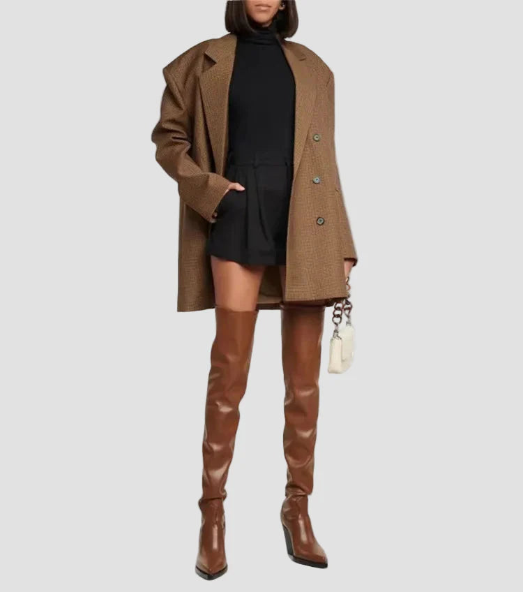 Ιωάννα - Μπότες με τακούνι πάνω από το γόνατο με δερμάτινη εμφάνιση