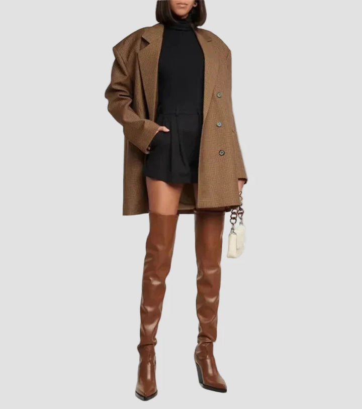 Ιωάννα - Μπότες με τακούνι πάνω από το γόνατο με δερμάτινη εμφάνιση