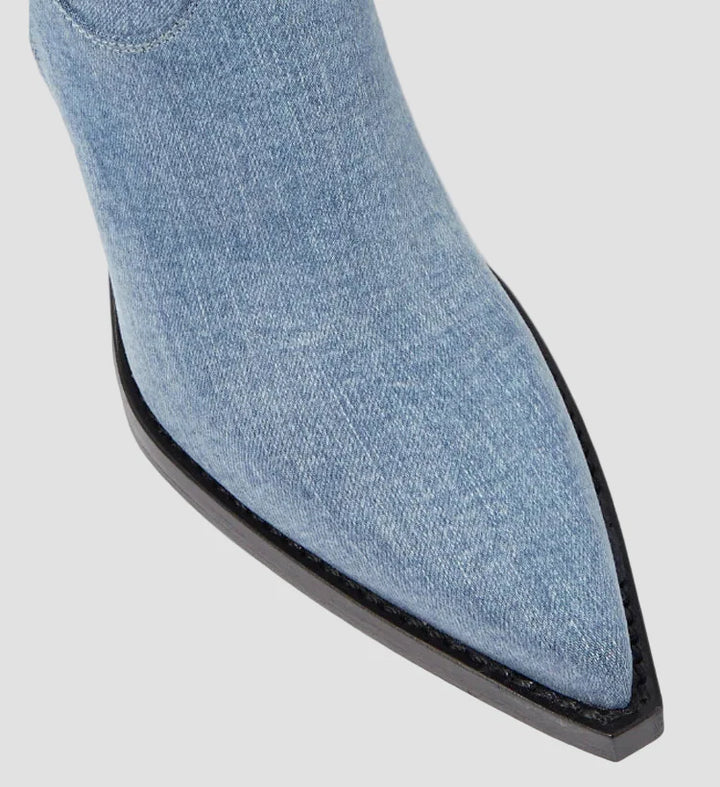 Ιωάννα - Μπότες με τακούνι πάνω από το γόνατο με δερμάτινη εμφάνιση