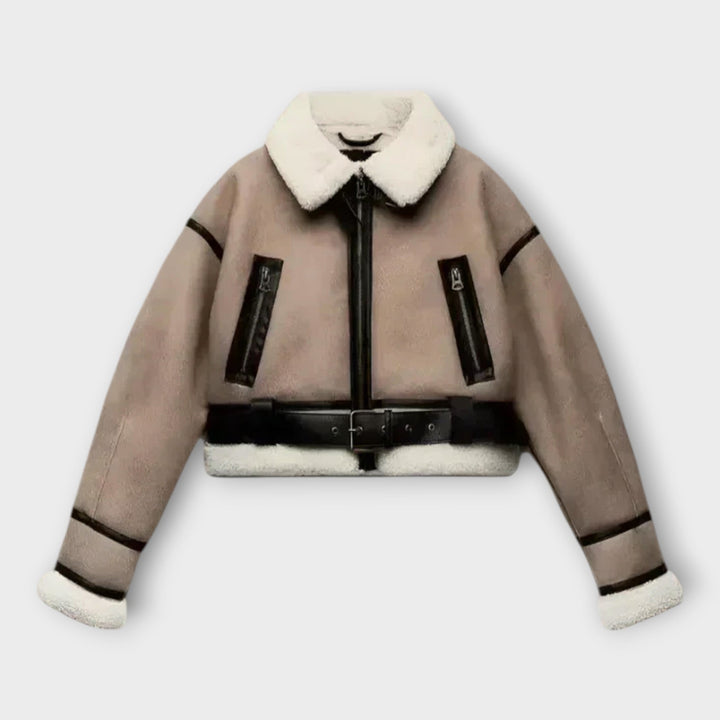 Δερμάτινο Μπουφάν με Επένδυση και Ζώνη 