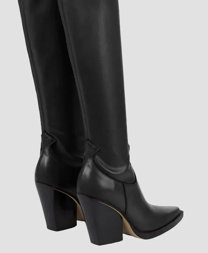 Ιωάννα - Μπότες με τακούνι πάνω από το γόνατο με δερμάτινη εμφάνιση