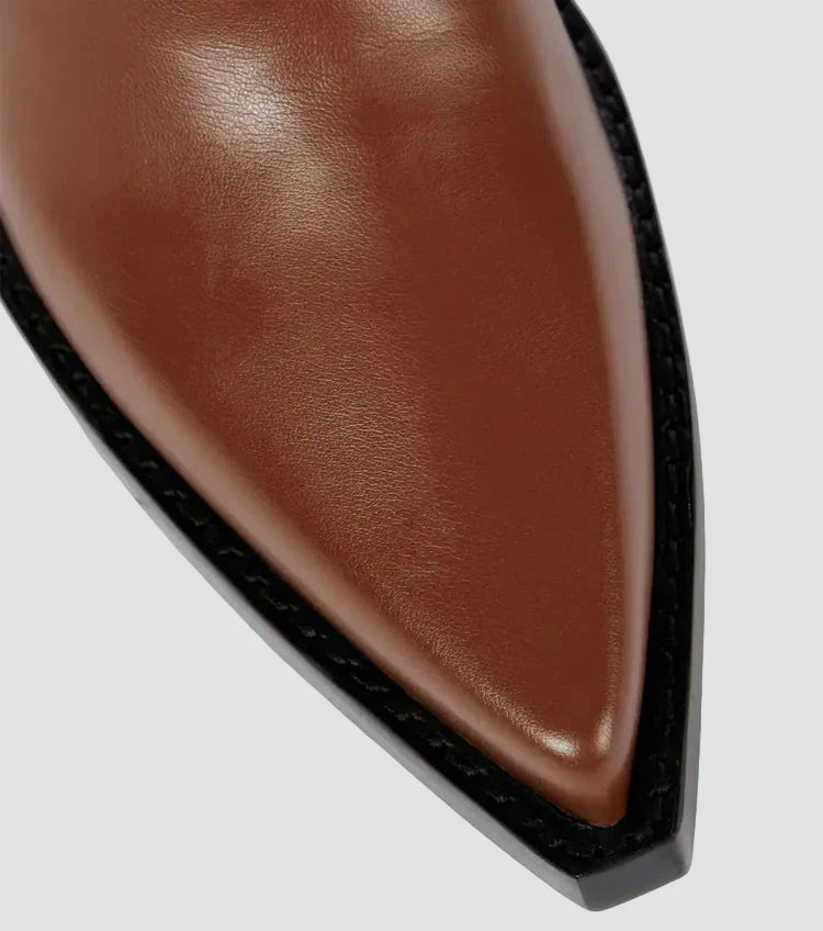 Ιωάννα - Μπότες με τακούνι πάνω από το γόνατο με δερμάτινη εμφάνιση