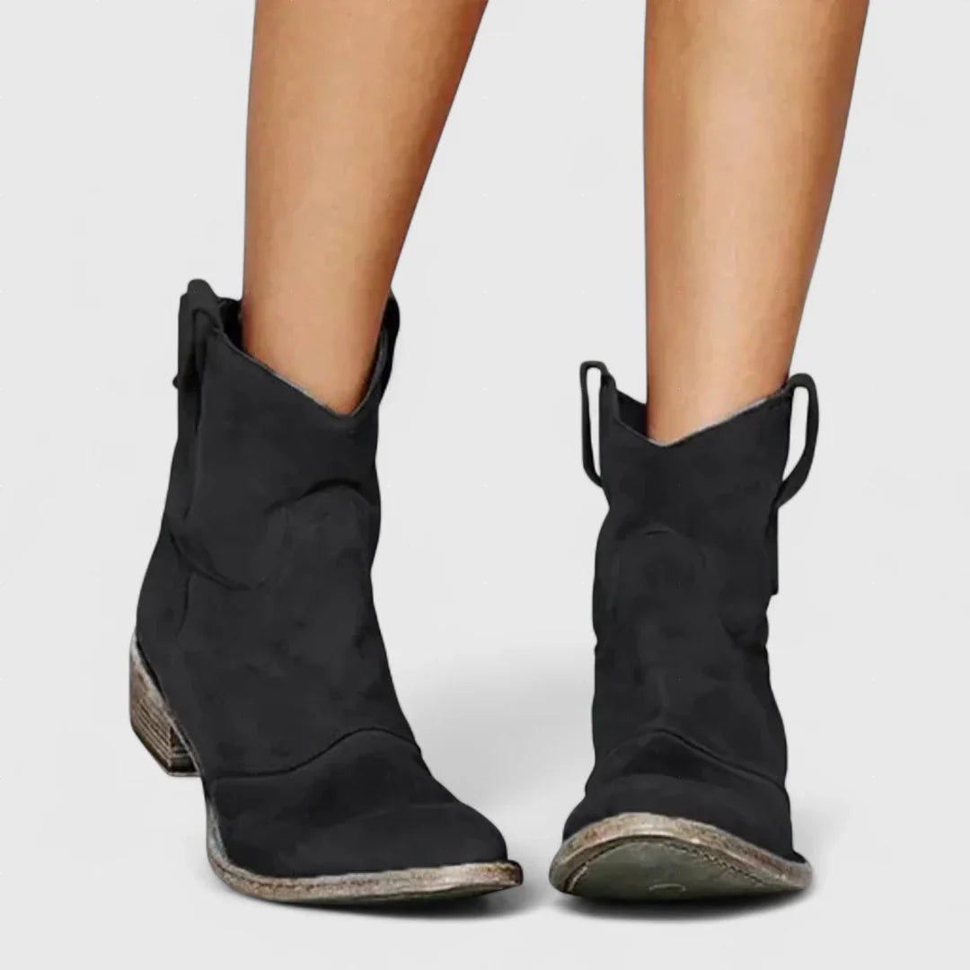 Ελευθερία - Μποτάκια τύπου cowboy σε ρετρό γραμμή, μέχρι τον αστράγαλο, με κομψό φινίρισμα