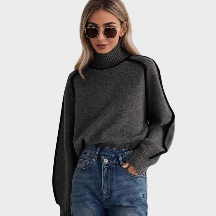Βασιλική - Κομψό μονόχρωμο πουλόβερ με ψηλό γιακά