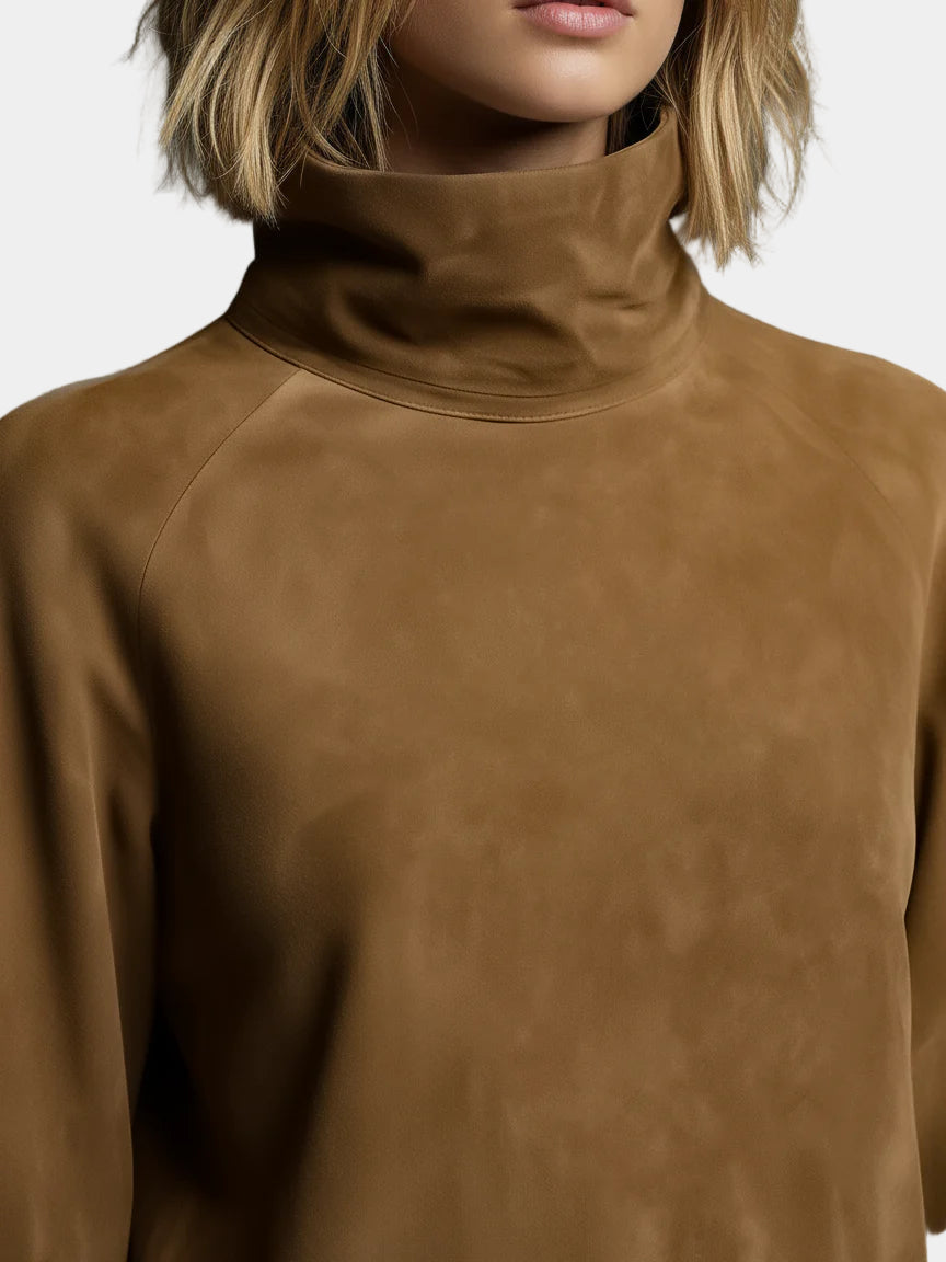 Δήμητρα - Φαρδύ μίνι φόρεμα από σουέτ με ψηλό γιακά