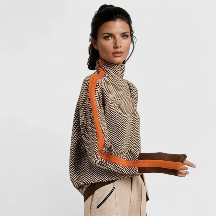 Αριστονίκη - Πουλόβερ με ψηλό γιακά και κομψές αντιθέσεις ρηγών