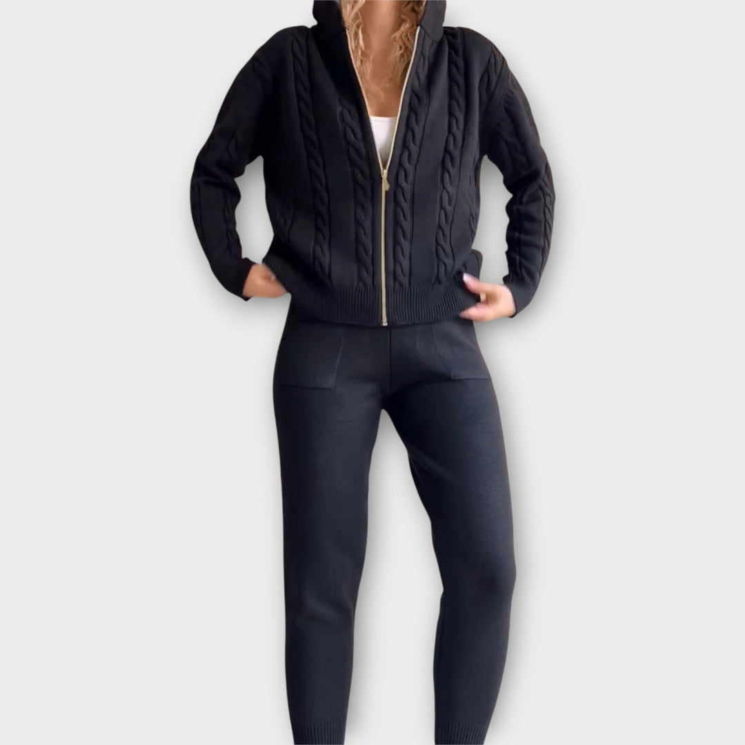 Πλεκτό Σετ με Κουκούλα και Ζακέτα 