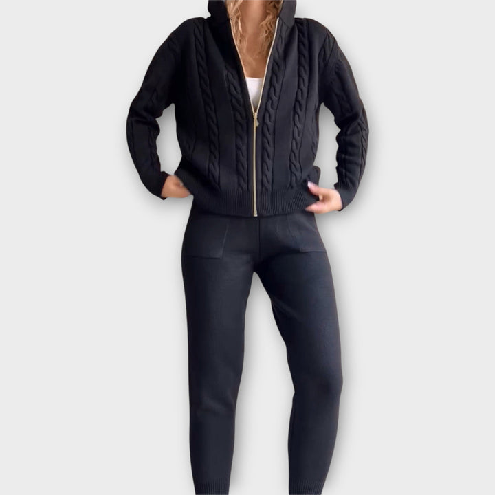 Πλεκτό Σετ με Κουκούλα και Ζακέτα 