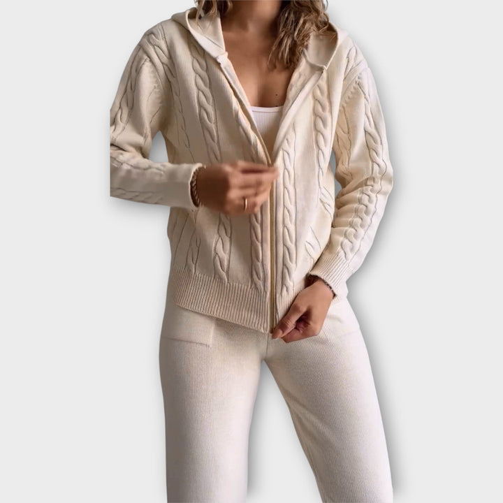 Πλεκτό Σετ με Κουκούλα και Ζακέτα 