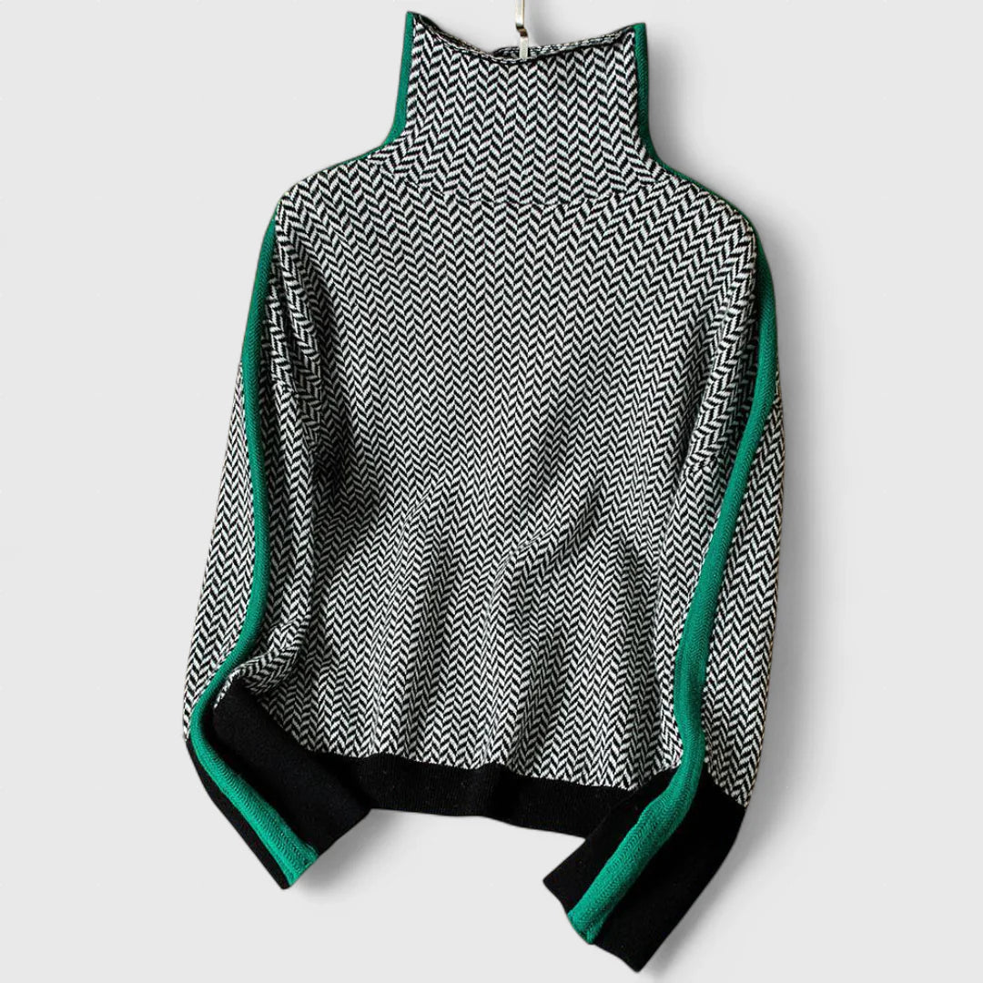 Αριστονίκη - Πουλόβερ με ψηλό γιακά και κομψές αντιθέσεις ρηγών