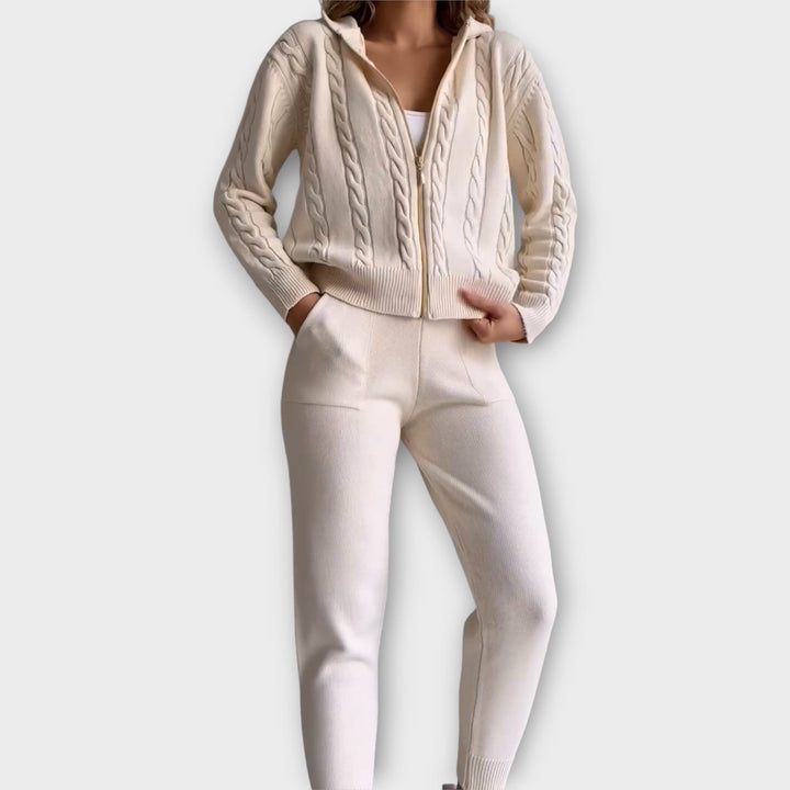 Πλεκτό Σετ με Κουκούλα και Ζακέτα 