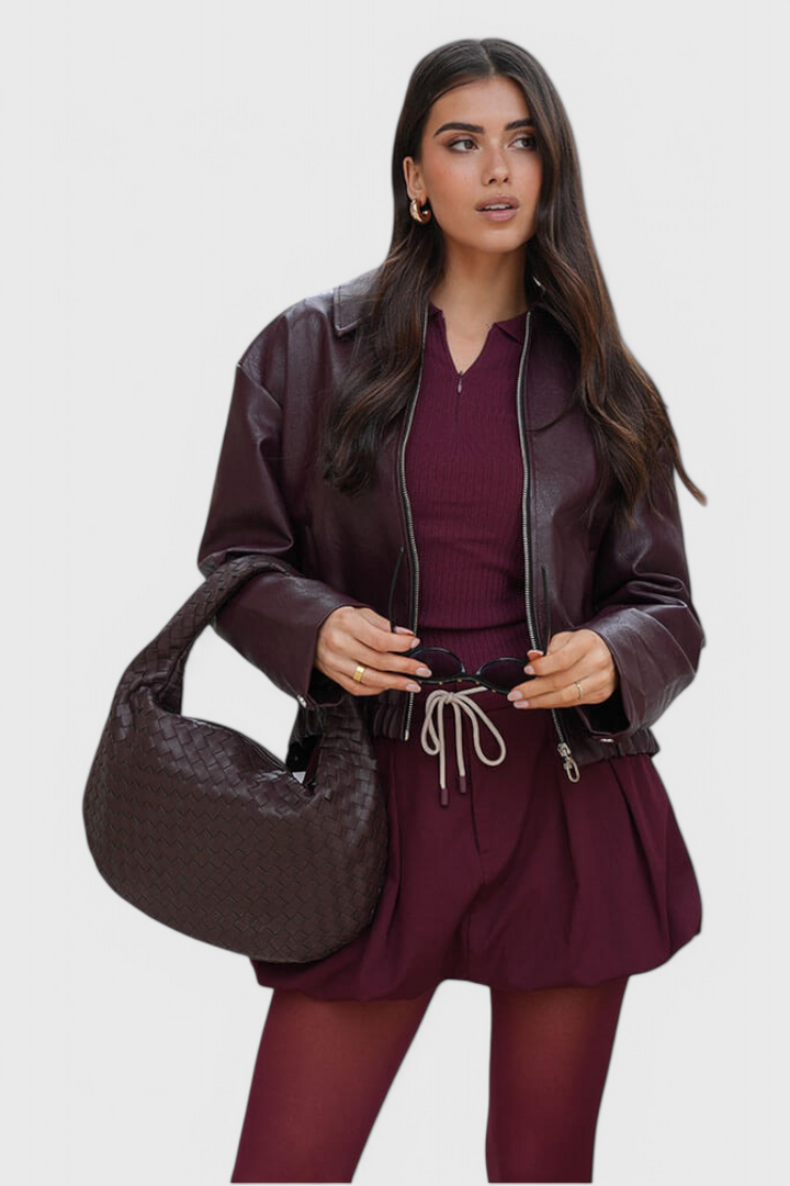 Μωβ Μεσαία Τσάντα Υφασμένη με Λεπτομέρεια Κόμπου